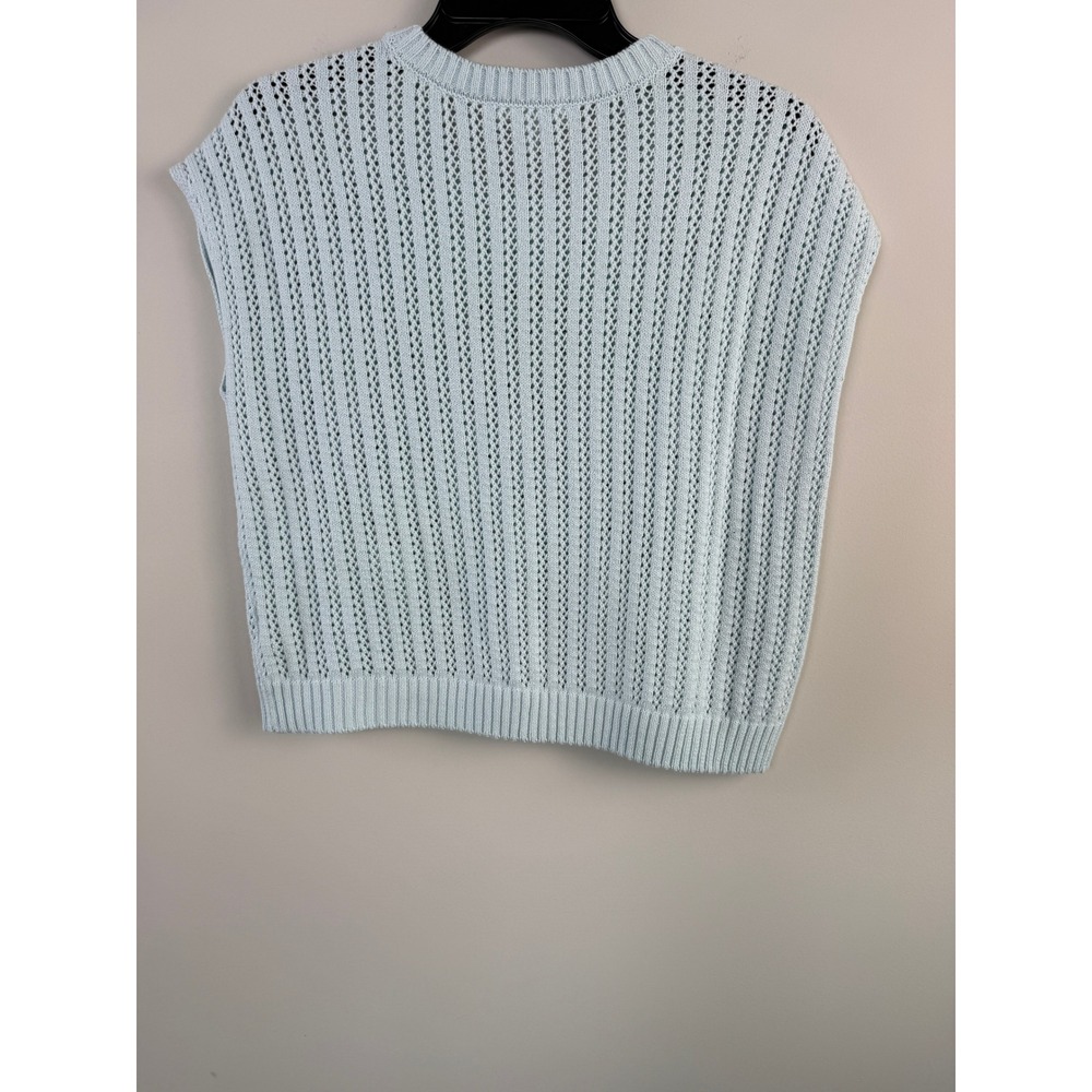 Splendid Light Blue Crochet Knit Sweater Vest Crew Neck Women's Size Small - Picture 2 of 5